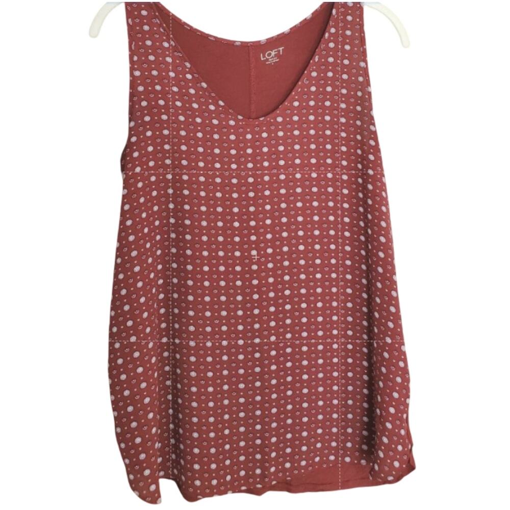 Loft Red Tank Top Women's Size S Maroon Floral Dot Print Shirt‎ Office Career